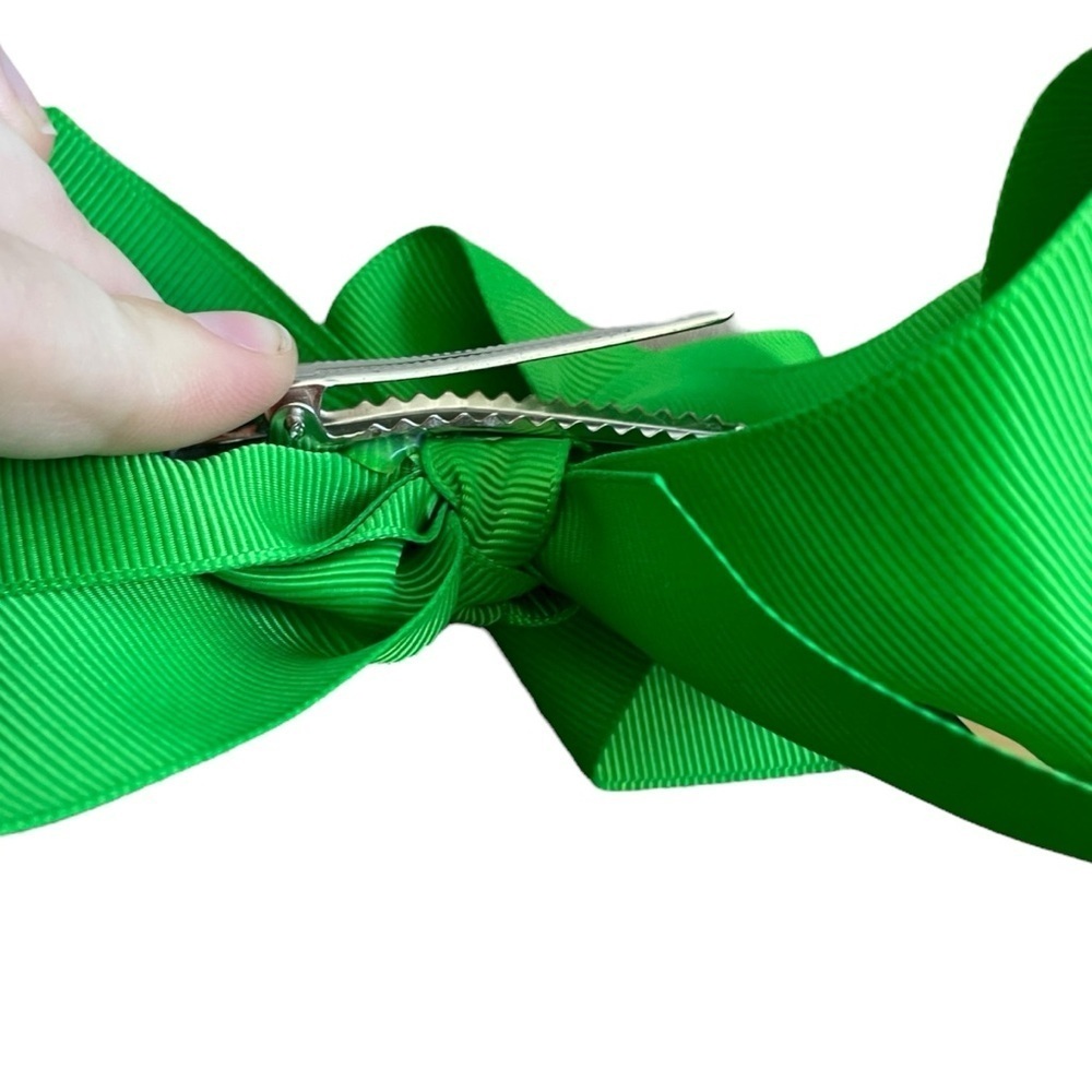 4/$25 Girls Green Ribbon Big Bow Hair Clip - Picture 4 of 4